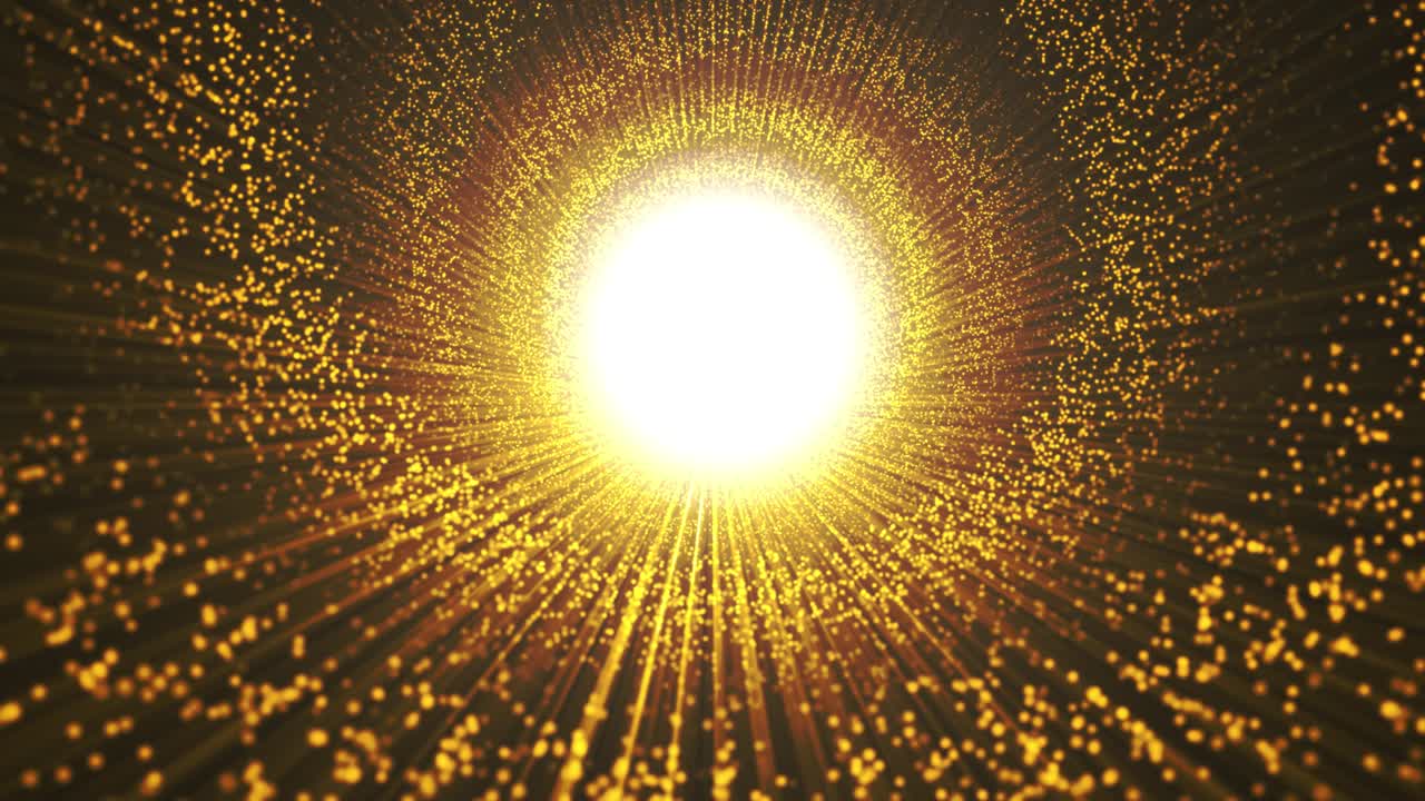 animación realista en 3d, bucle en espiral de partículas doradas