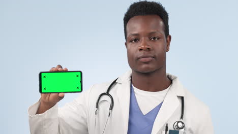 Doctor,-Teléfono-Y-Hombre-Negro-Apuntando-Al-Verde