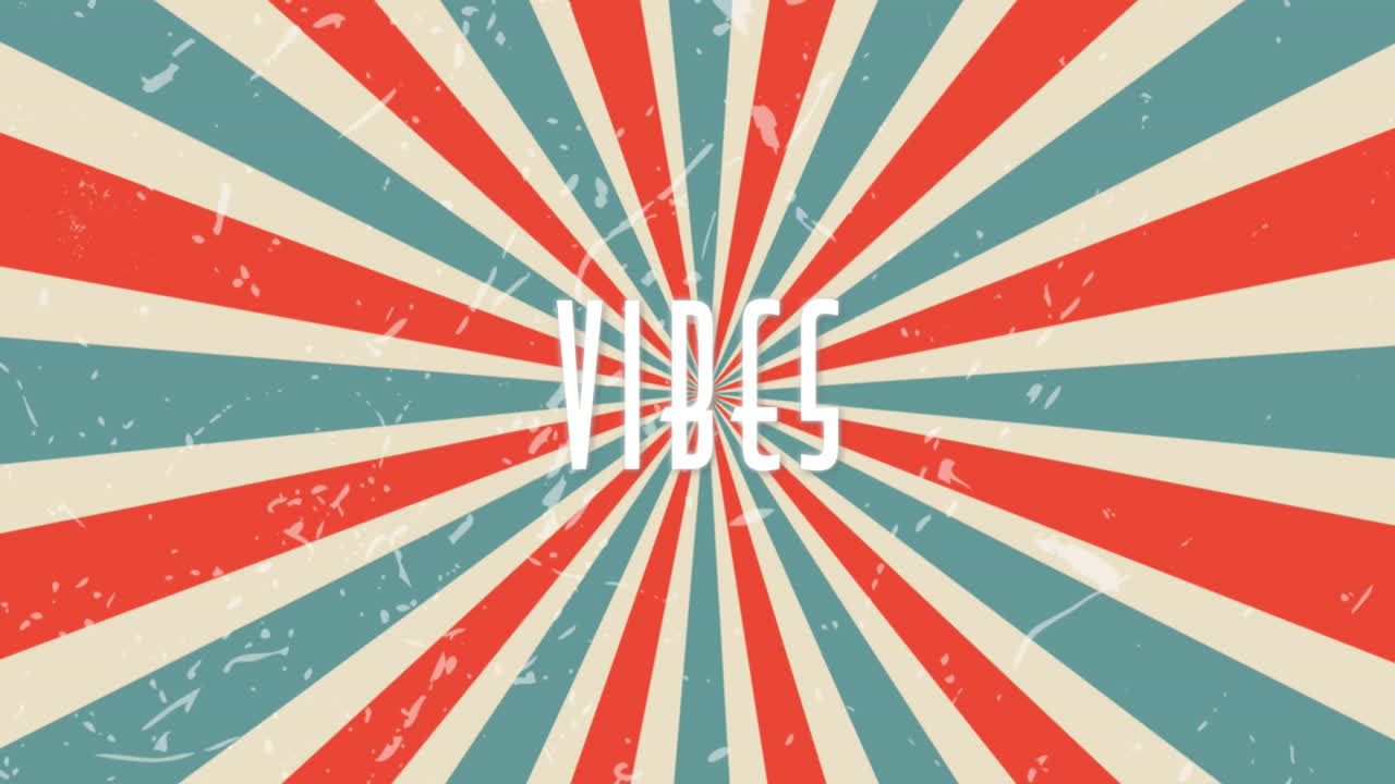 빨간색, 크림색, 파란색 레트로 줄무 ⁇  위에  ⁇ 색 글자로 된 바이브 텍스트의 애니메이션