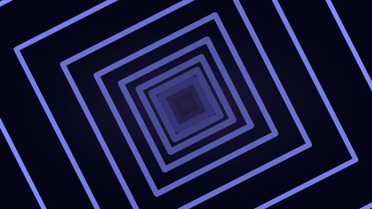 Abstract Tunnel of Glowing Blue Squares Moving Forward