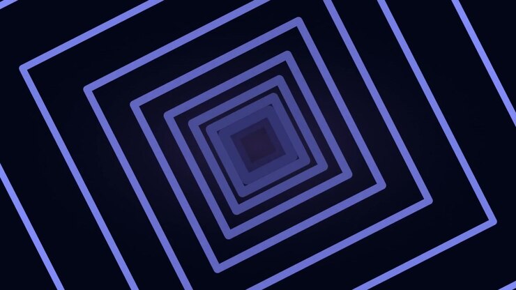 Abstract Tunnel of Glowing Blue Squares Moving Forward