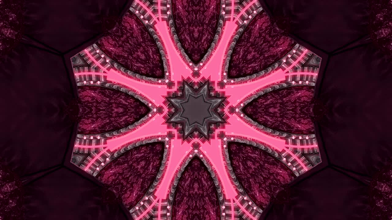 fondo decorativo de neón abstractamente adornado con bucles. caleidoscopio o mandala de neón 3d.