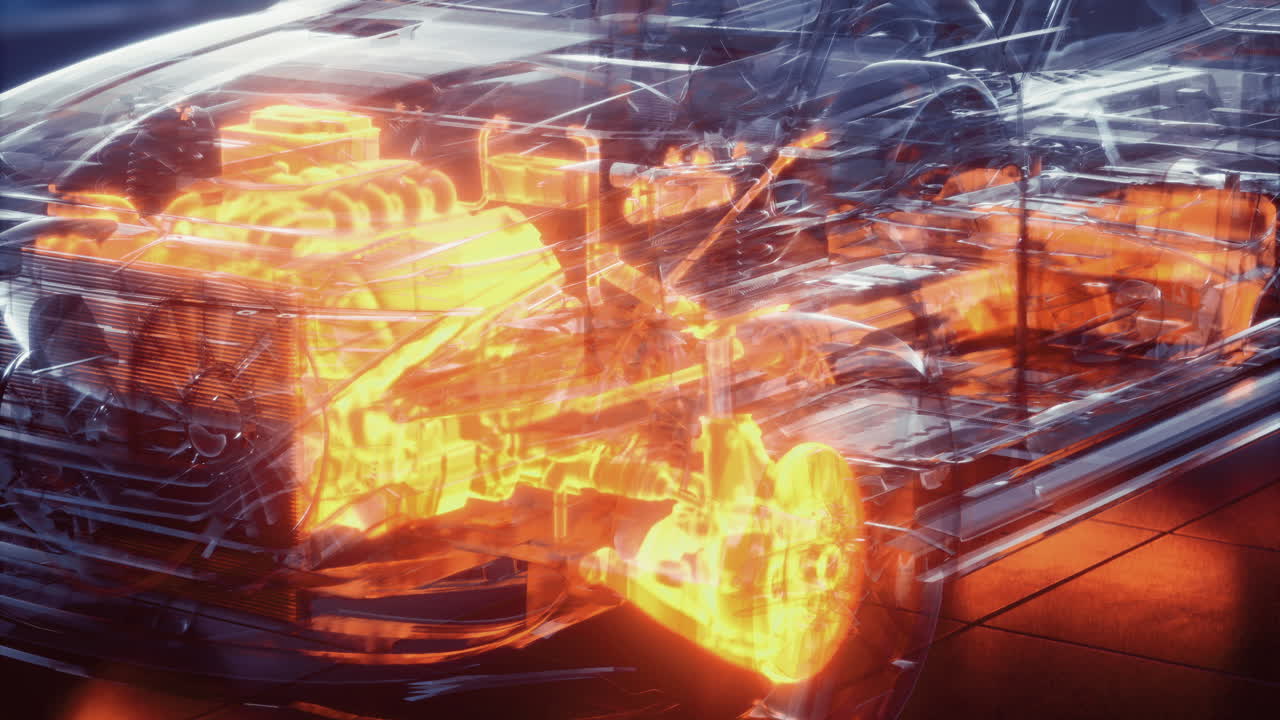 Clear car design showcases intricate internal mechanics and engineering