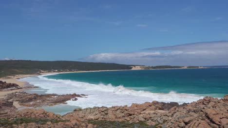 Amazing-rocky-coast-of-Margaret-River-with-turquoise-clear-water-breaking-against-the-rock-formation