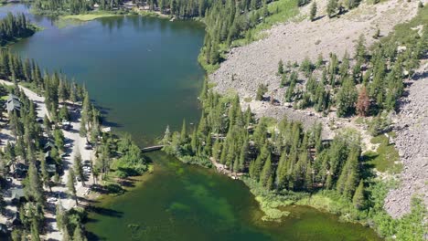 aerial 4k footage of twin lakes in mammoth lakes