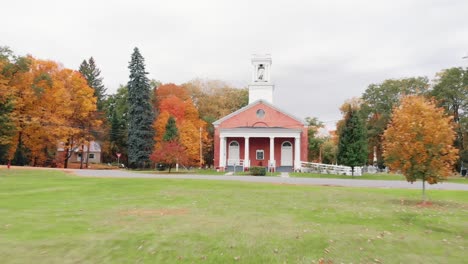 aerial fpv flythrough reveal to church new england beauty close proximity fall colors drone sam kolder