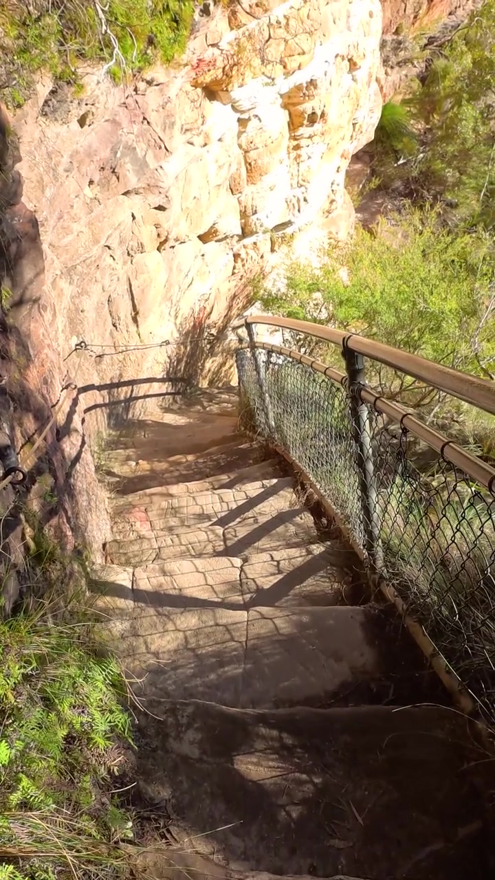 Walking Down Stone Stairs on a Mountain Hiking Trail