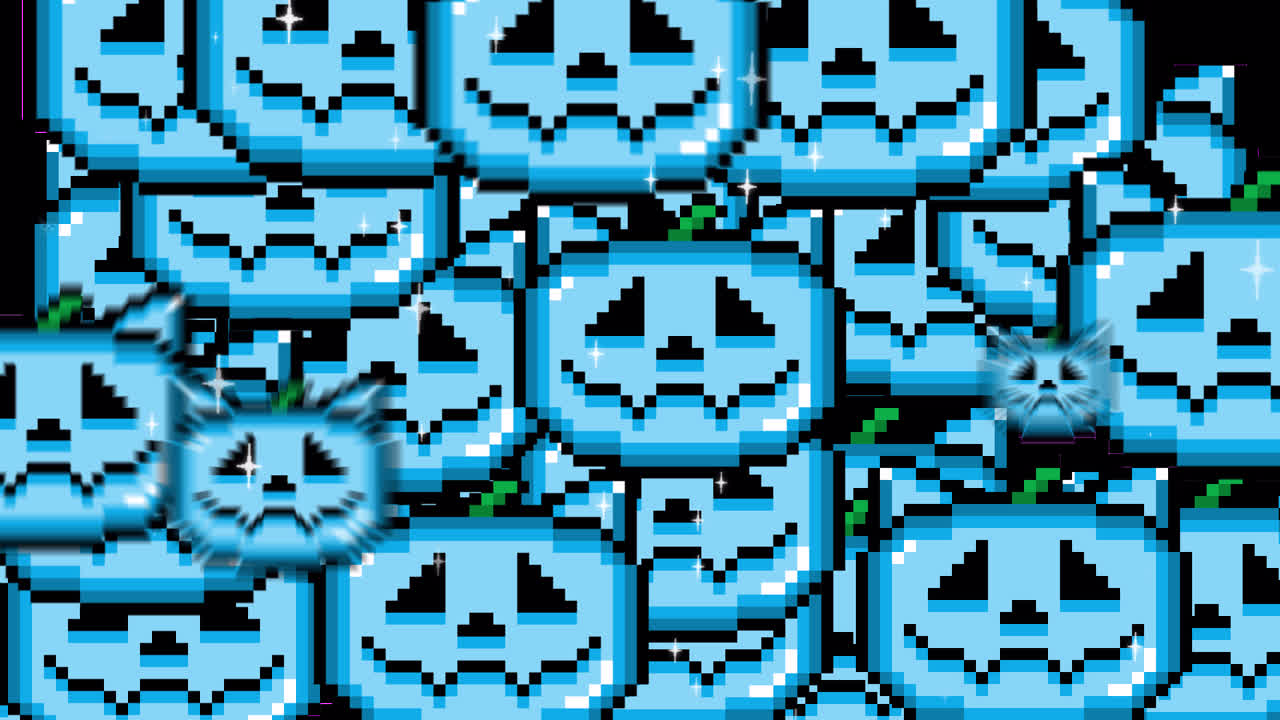 Pixel art pop up Halloween jack o lantern cat Transitions. 1080p - 30 fps - Alpha Channel (3).mov