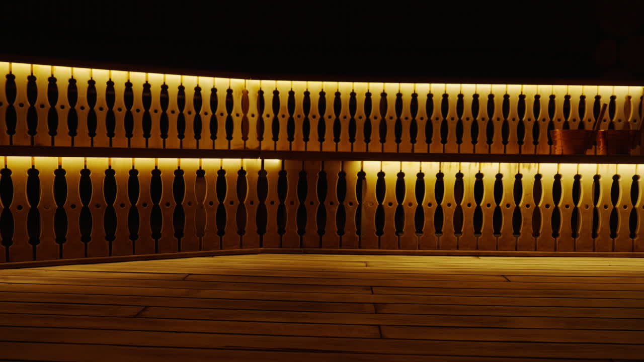 Wooden Sauna Interior with Warm Lighting