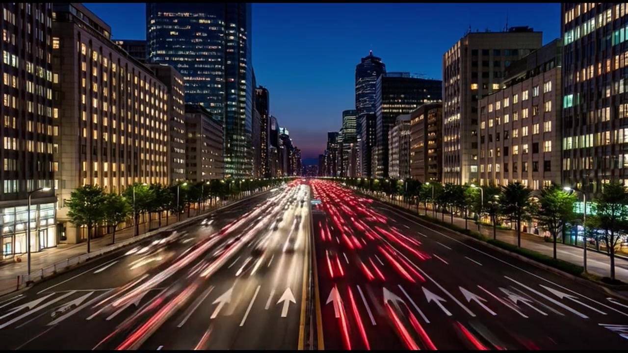 Time Lapse of Busy City Traffic at Twilight
