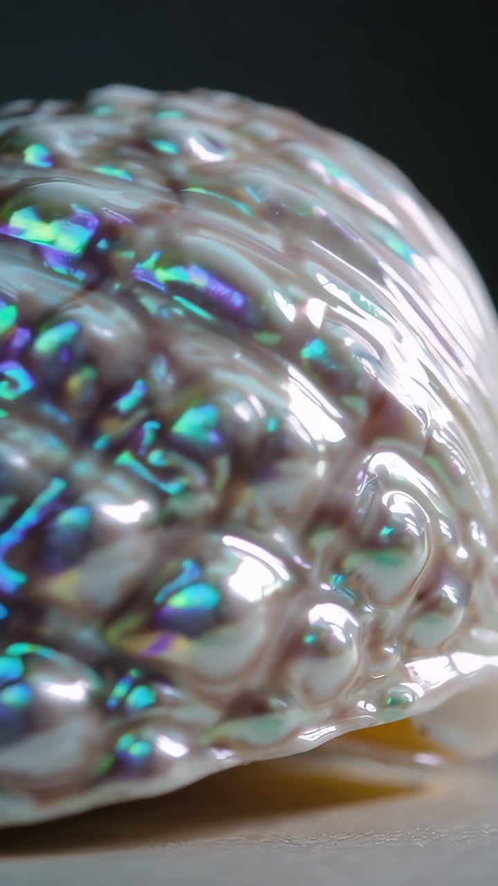 Close-up of Iridescent Pearlescent Shell Texture