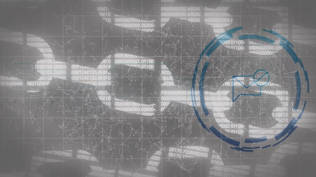 검은색 배경의 데이터 처리에 대한 봉투 아이콘의 애니메이션