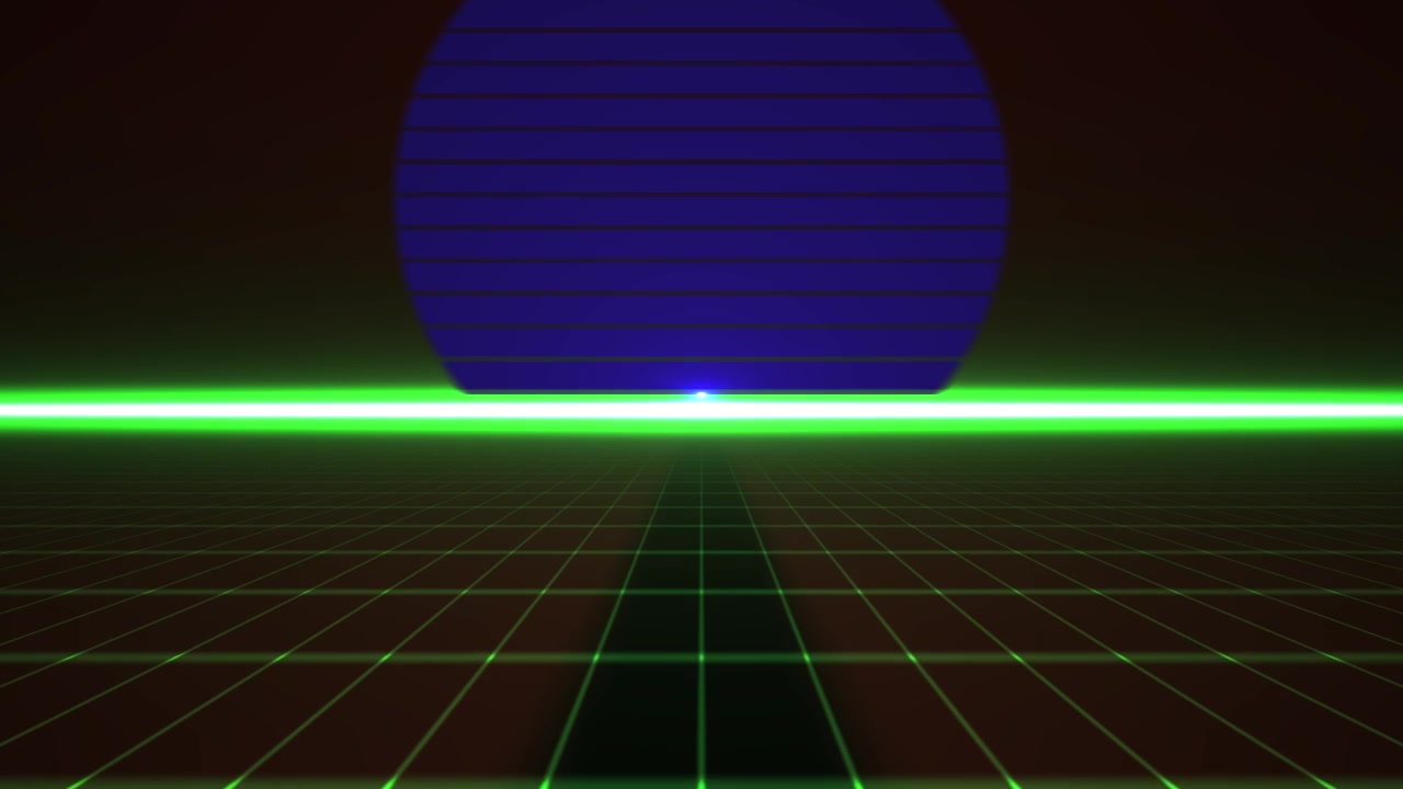 Paesaggio a Griglia in Stile Retro Synthwave con Orizzonte Luminoso