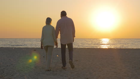 senior couple embracing by the sea at sunset