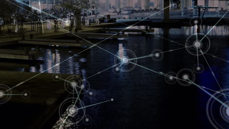 animation of network of connections over cityscape