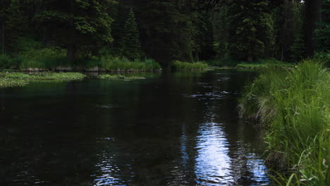 still shot of the calm henrys fork river and riverside in big springs