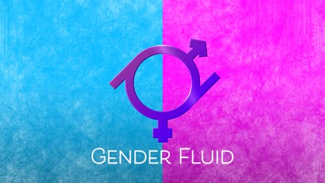 animation of text gender fluid, with purple gender fluid symbol on pink and blue background