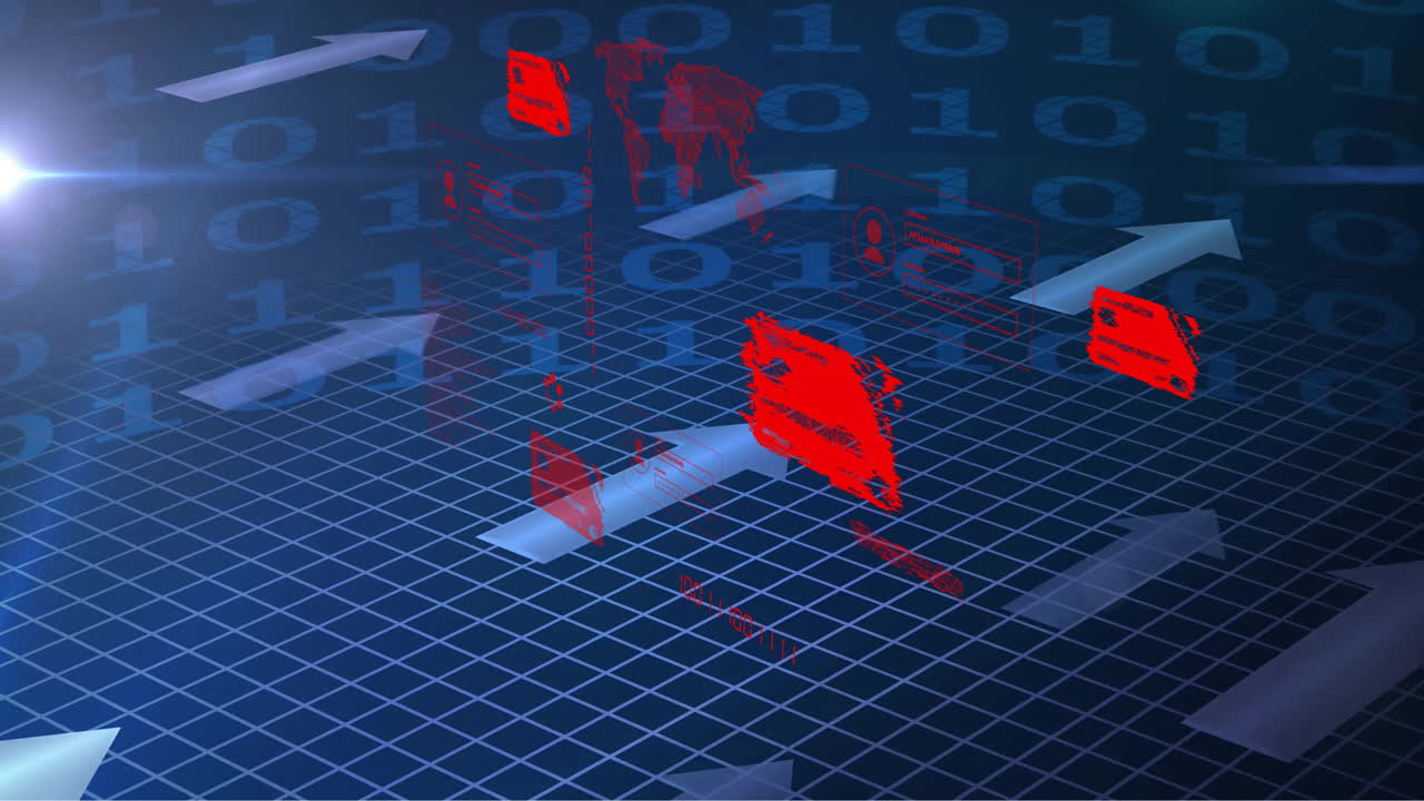 Animation of credit cards and data processing over computer servers