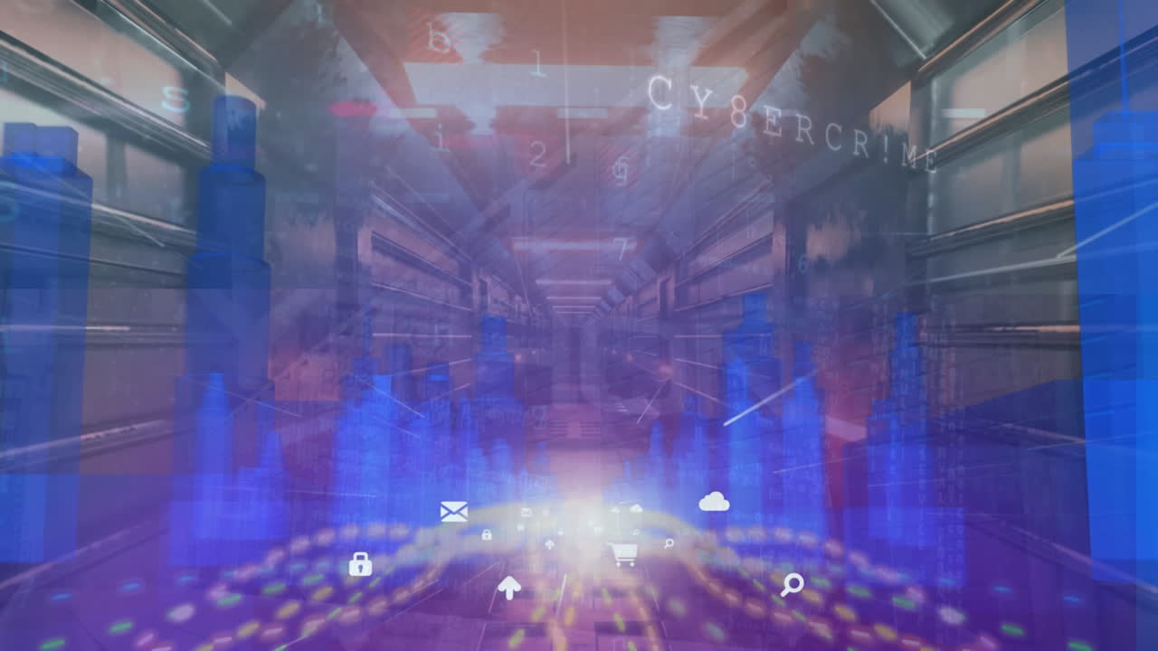 메타버스 시티에서 움직이는 기술 아이콘의 애니메이션