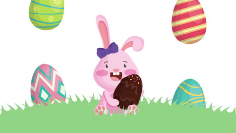 happy easter animated card with rabbit and egg painted