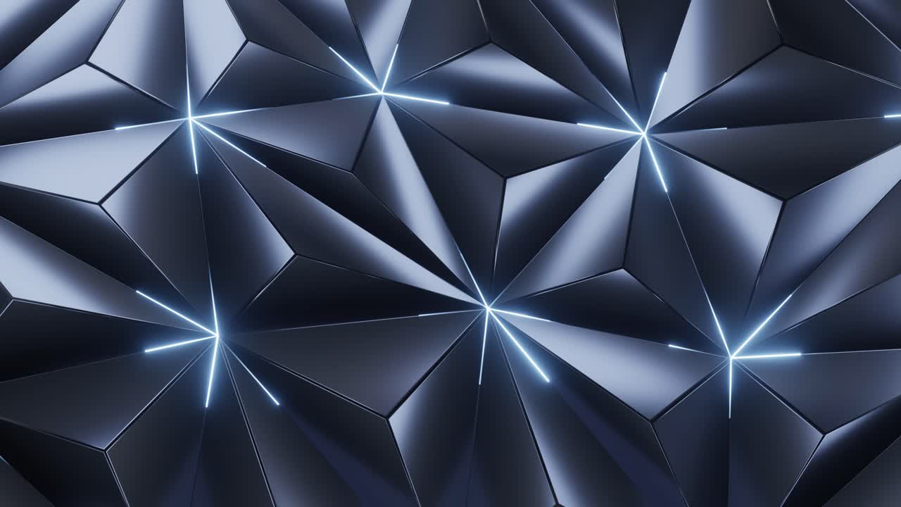 3d Abstract Triangles geometric with light sweep line, polygon, black and white and blue line, tail line animation, 4k resolution, looped