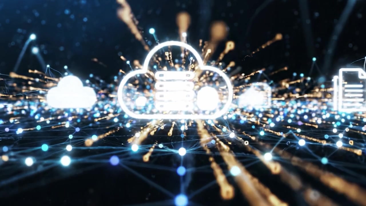 A Dynamic Representation of Digital Connectivity and Data Transfer with Vibrant Light Points and Networked Symbols Illustrating the Modern Data Landscape