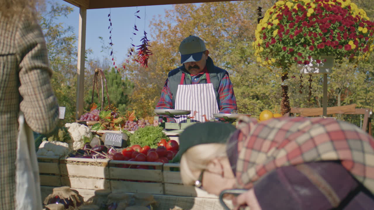 Family Choosing Fresh Vegetables Family Choosing Fresh Vegetables or Fruits and Purchase them Holder of Sales Point Gives Short Change after Payment Shopping at Local Farmers Market on Weekend Vegetarian and Organic Food