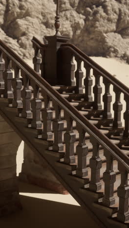 grand old wooden staircase in a desert setting