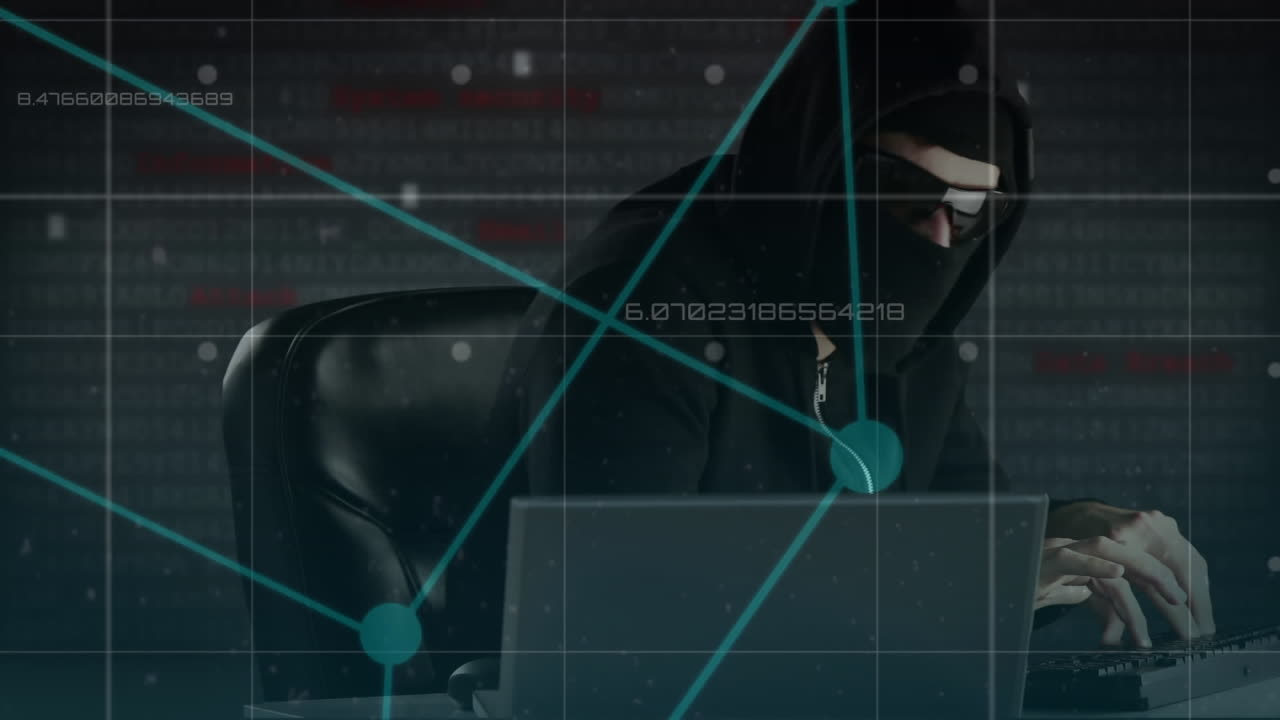 animación de redes de conexiones a través de hackers usando portátiles