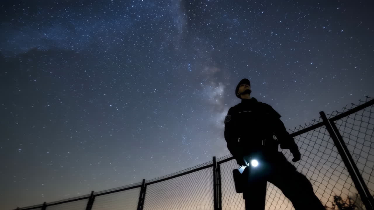 Security Guard Under a Starry Night