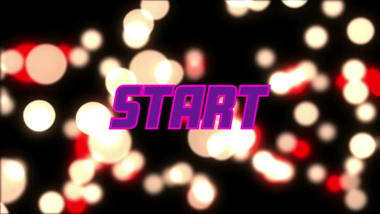 animación del texto de neón de inicio sobre las luces puntuales