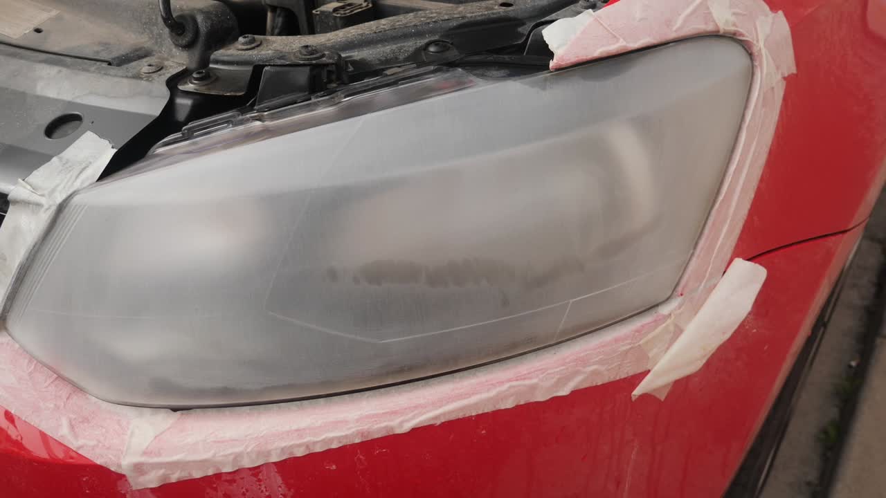 Car headlight in the sanding and renovation process