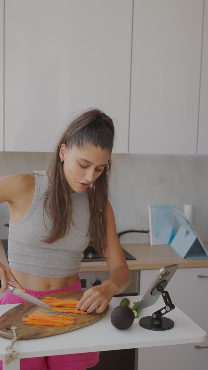 Woman preparing healthy food in a modern kitchen