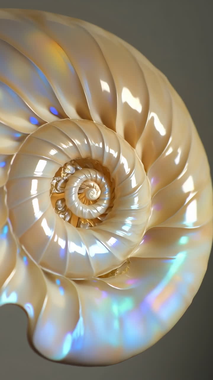 Close-up of a Nautilus Shell's Pearlescent Spiral