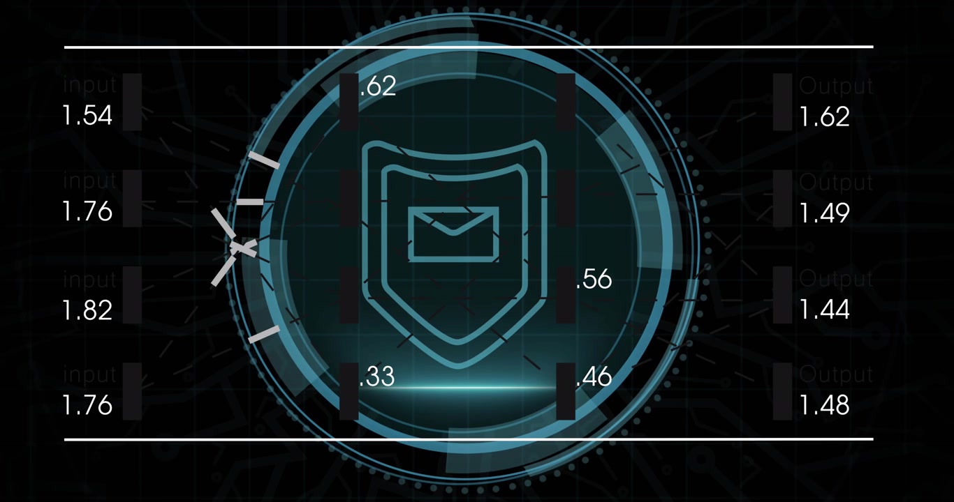 Animation of digital interface with data processing over black background