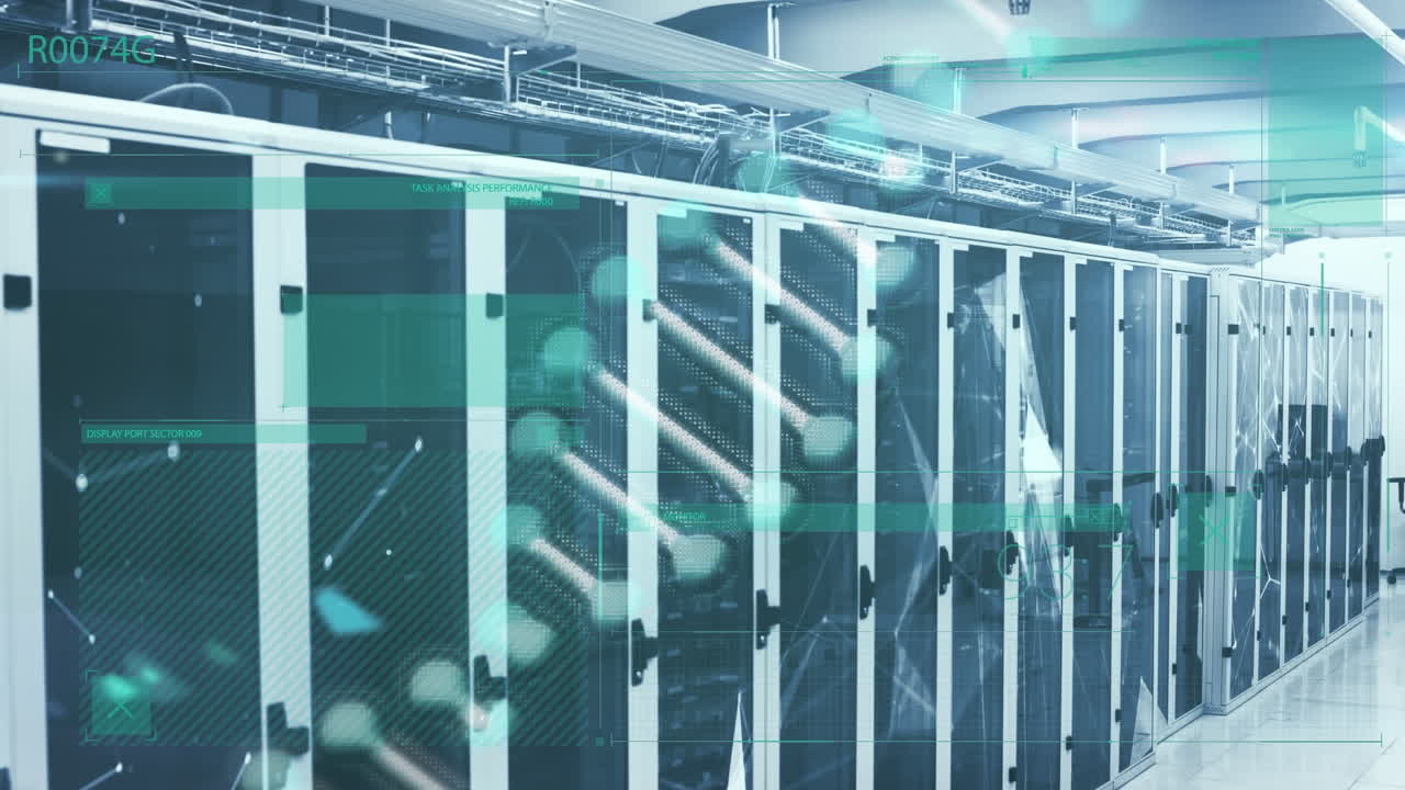 Animation of interference and dna strand over server room