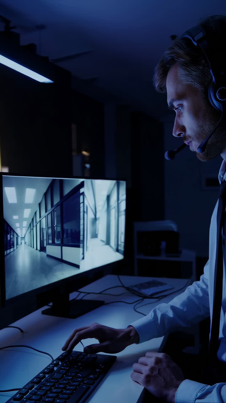 Security Operator Monitoring Surveillance Feeds