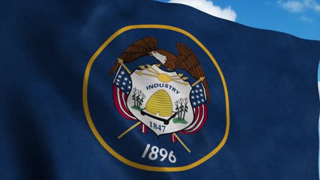 utah flag waving in the wind, blue sky background. 4k