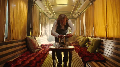 vintage train car dining scene