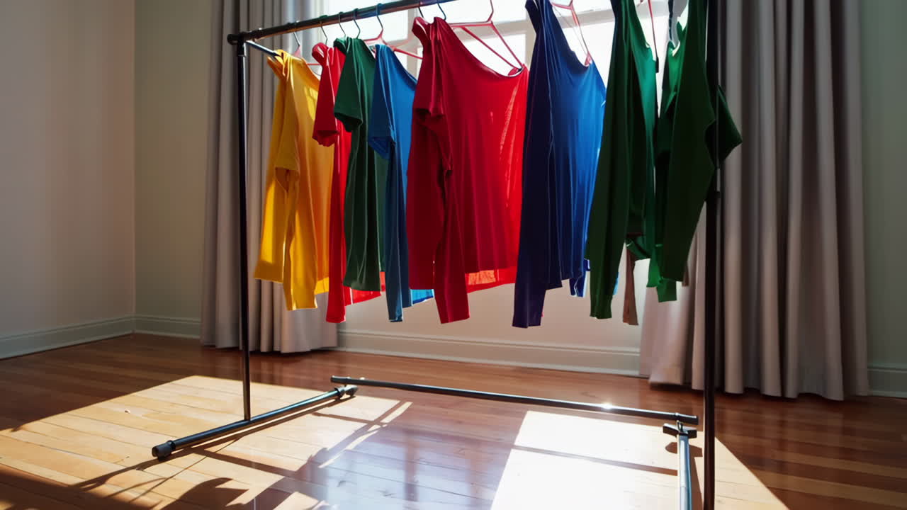 Colorful T-shirts Hanging on a Clothes Rack
