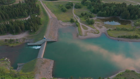 Aerial-Panoramic-View-of-Small-Reservoir-and-River-Dam