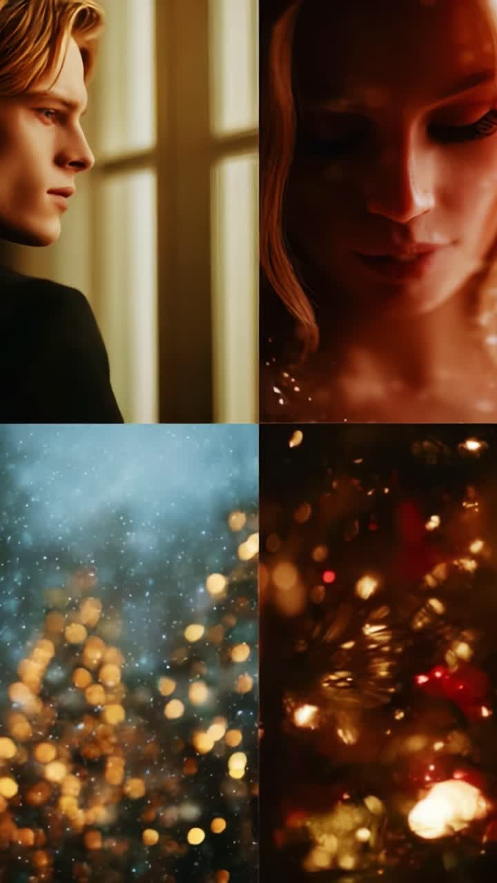 A Thoughtful Moment Captured in Time: Exploring Emotions and Memories Through a Glimpse of Two Faces Framed Against a Backdrop of Sparkling Lights and Captivating Textures in a Dreamy Atmosphere