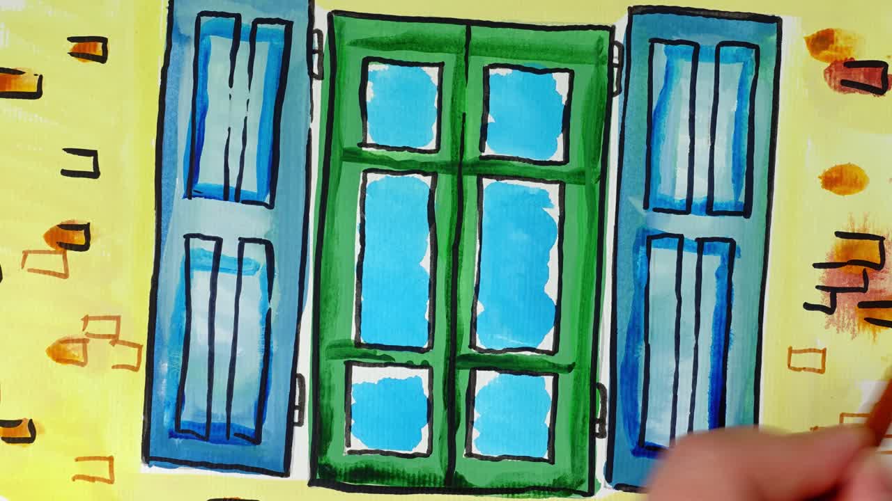 Draw a window and a sun blind. Time lapse