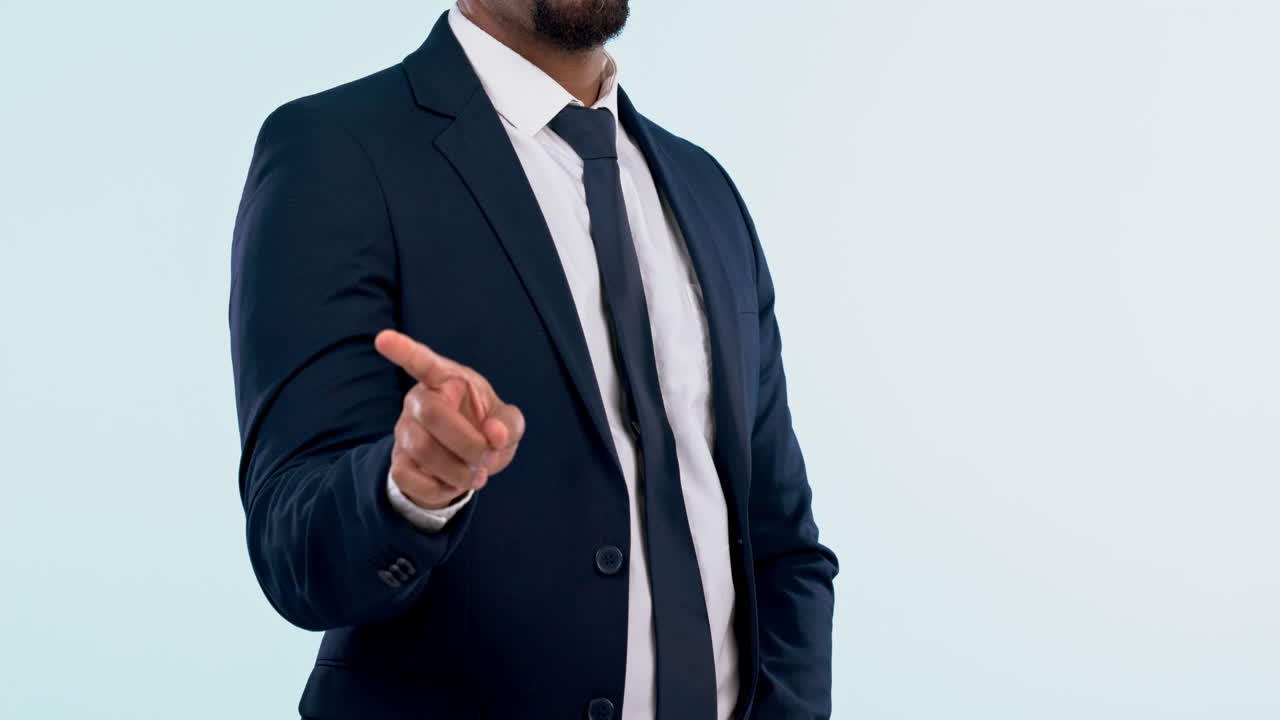 parada, mano y hombre en el estudio sin dedo