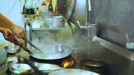 chef skillfully prepares dish in hot wok