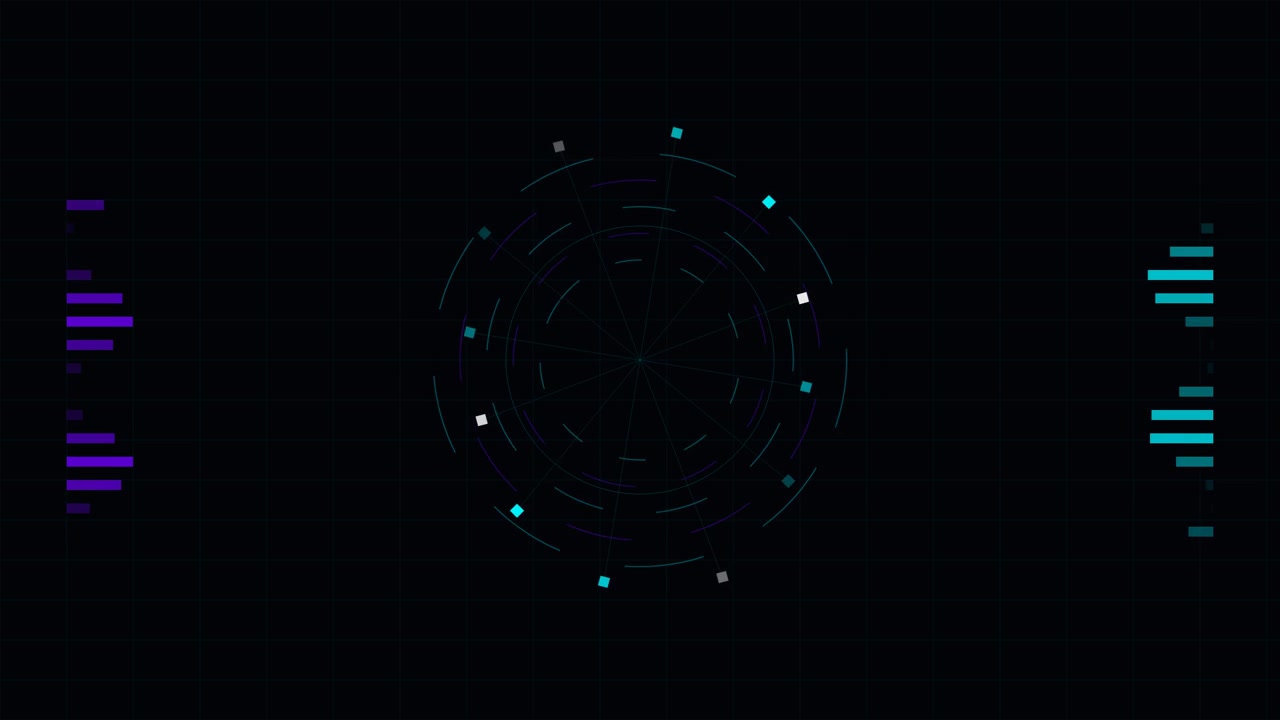 Futuristic HUD Interface with Rotating Circular Data Visualization