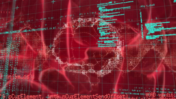 Animatie van een DNA-streng, digitaal hersenmodel en dataverwerking tegen een zwarte achtergrond