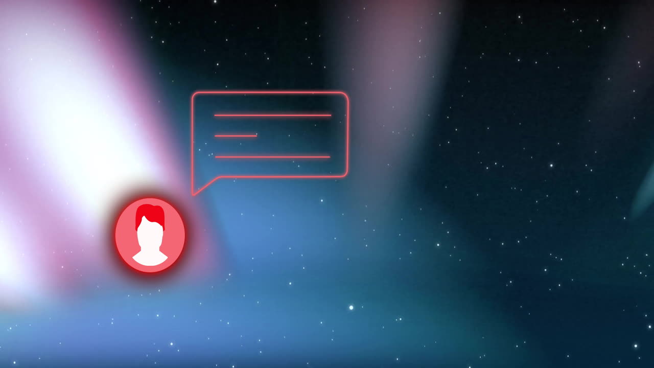 animación de iconos de medios sobre rastros de luz y estrellas