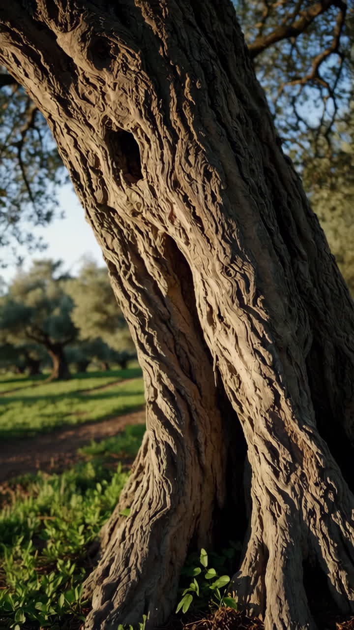 Close-up of an old olive tree trunk