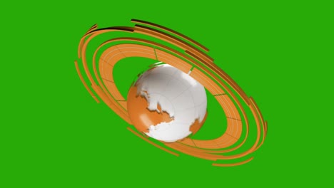 animated earth with orange orbital rings on green screen